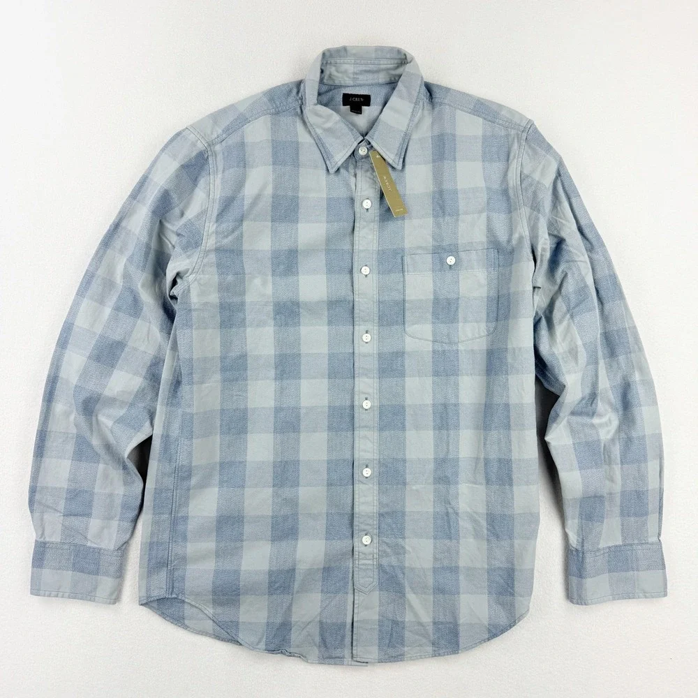 J.Crew Mens Shirt Size M Long Sleeve Check Plaid Blue 100% Cotton‎ NWT